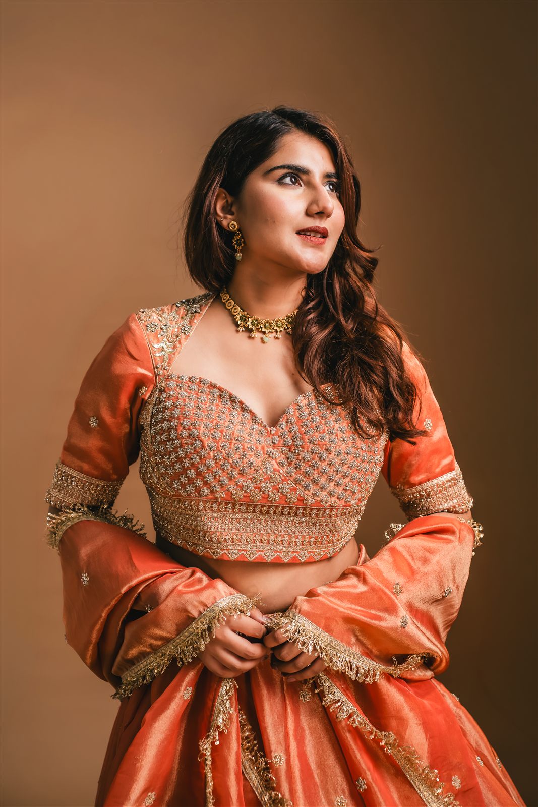 Orange embroidered ethnic blouse
