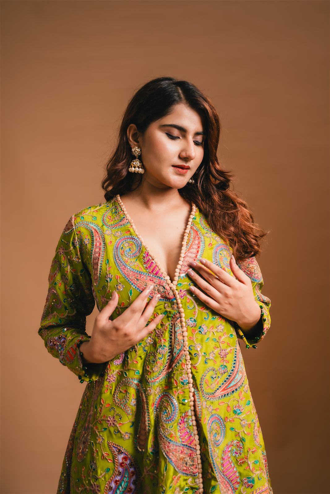 Lime green paisley embroidered jacket