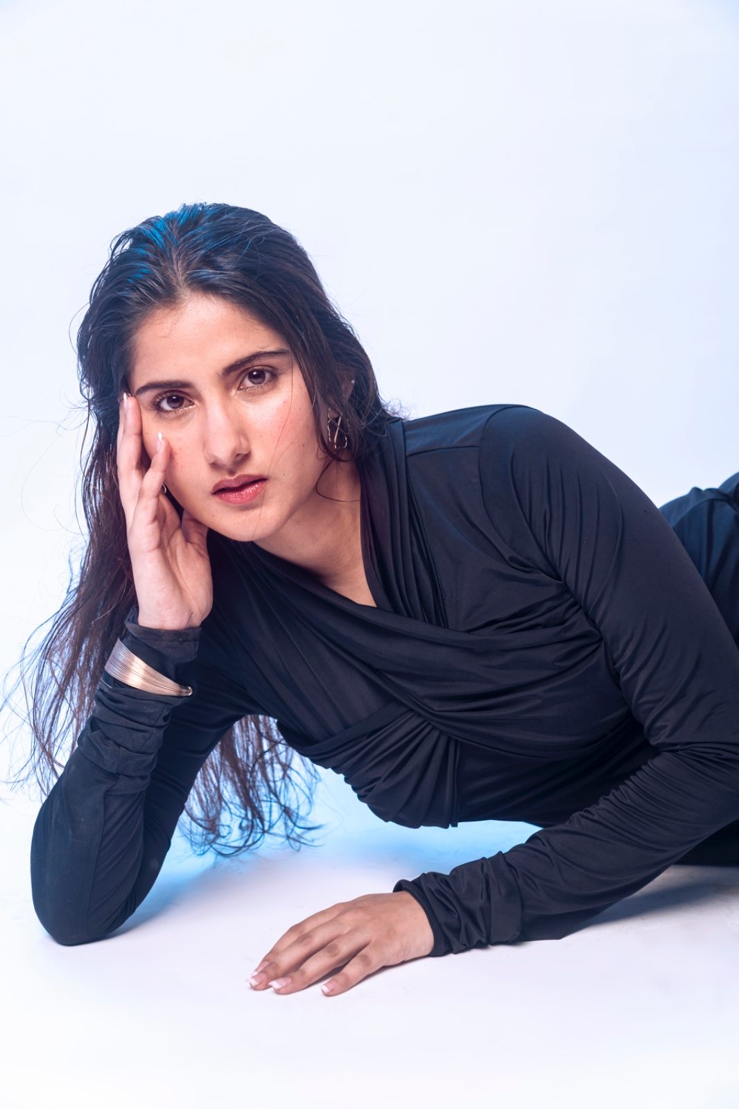 Black cutout dress, close portrait alternate